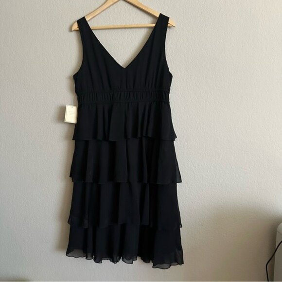 Vintage Y2K Whimsigoth Elegant Black Tiered Ruffle Dress Size 14 NWT - Picture 3 of 11